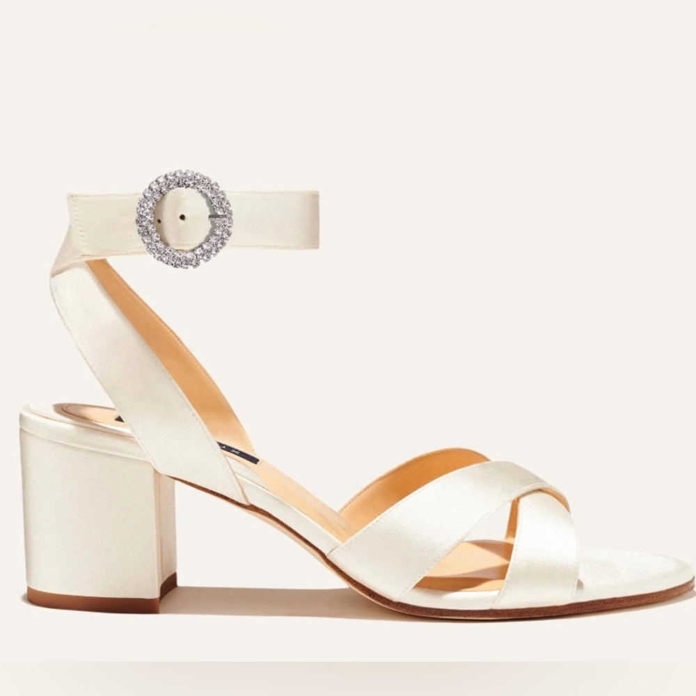 Margaux Ivory Satin City Sandals, NWT, Size 40 Wide (9.5)